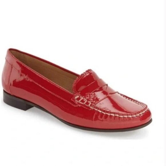Jack Rogers Quinn Red Patent Leather Penny Loafers Size 7 Scallop Trim - Picture 3 of 15